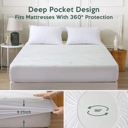 Miniatura 4 de MUXHOMO Protector de colchón individual impermeable, funda de colchón tamaño individual, funda de colchón refrescante y transpirable, bolsillo