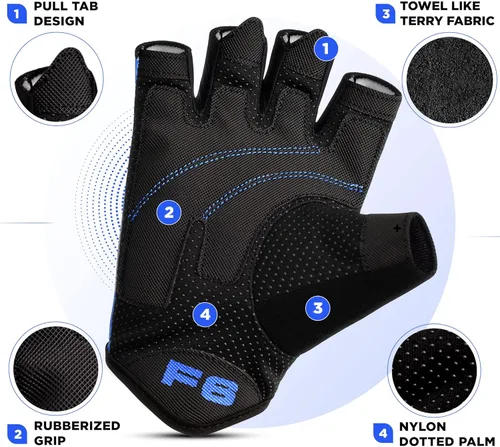 Miniatura 4 de RDX Guantes de levantamiento de pesas para gimnasio, entrenamiento de fitness, palma acolchada antideslizante, equipo de entrenamiento de fuerza Azul