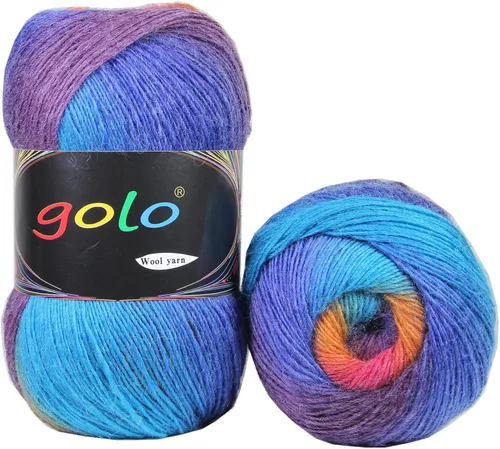 Miniatura 4 de Hilo de lana golo para tejer 200 yardas, hilo Cachemire multicolor arcoíris