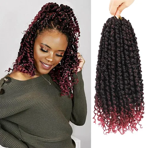 Miniatura 23 de 9 paquetes de cabello pretrenzado Passion Twist de 10 pulgadas, cabello de ganchillo Passion Twist con ombre marrón, trenzas de ganchillo bohemio