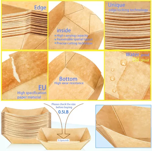 Miniatura 3 de Paquete de 180 bandejas desechables de papel kraft de 1/2 libra, pequeñas bandejas de papel ecológico para llevar, botes de servir alimentos, mini