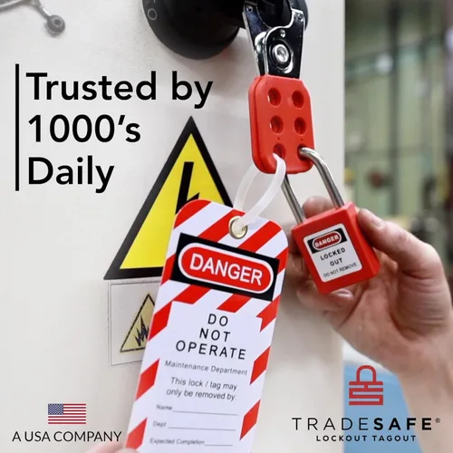 Miniatura 6 de TRADESAFE Etiquetas de Bloqueo y Etiquetado - 10 Etiquetas de Peligro No Operar con 10 Abrazaderas de Nylon, Vinilo Premium de 32 mil, Etiquetas