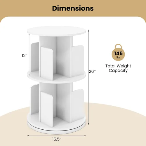 Miniatura 3 de Giantex - Estantería giratoria de 2 niveles, estante de exhibición de 360° con divisores y barreras anti-caída, estante de pie multifuncional