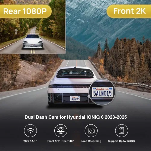 Miniatura 2 de Fitcamx 2K Dual Dash Cam se adapta para Hyundai IONIQ 6 2023 2024 2025 Limited SEL (con atenuación automática), estilo OEM, video frontal 1440P +