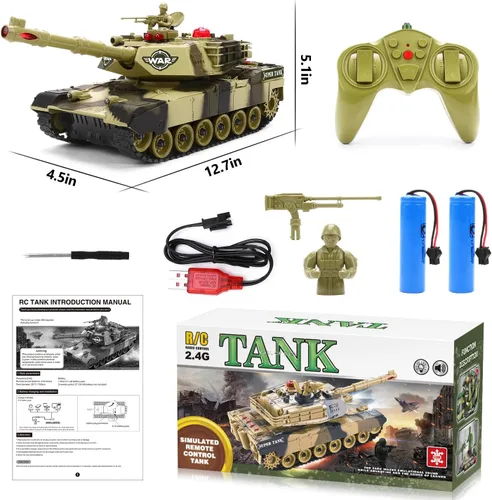 Miniatura 6 de Tanque a control remoto 1:28 para niños de 6 a 12 años, tanque militar de control remoto de 7 canales de 2.4 GHz con soldados de juguete, luces