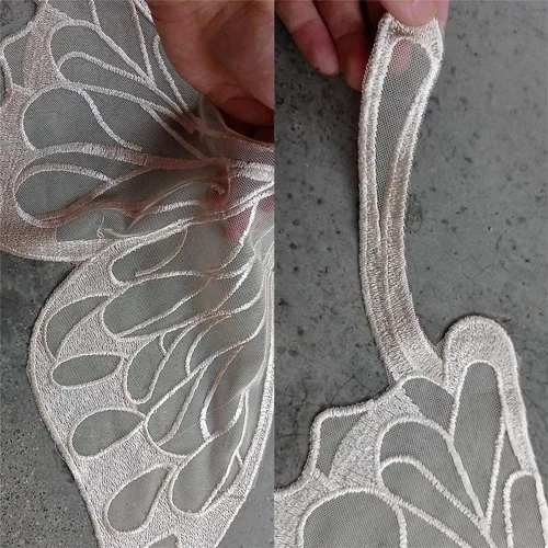 Miniatura 6 de 5 pares de alas de hada coser en parches de encaje de mariposa apliques de tul organza tela alas bordado cuello escote adornos bricolaje ropa Blanco