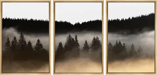 Miniatura 16 de SIGNWIN Conjunto de arte de pared de lienzo enmarcado, acuarela pastel, cielo de nubes rosas, colina verde del campo, naturaleza, vida silvestre
