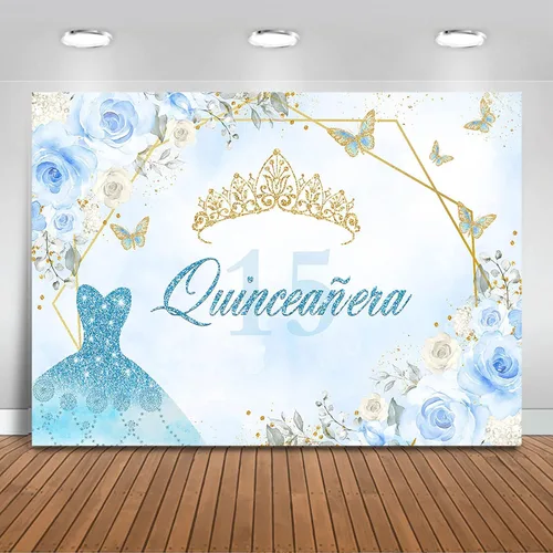 Mocsicka Telón de fondo de quinceañera para cumpleaños de 15 años con corona dorada para fotos, fondo de fotografía de princesa real Mis membrillo