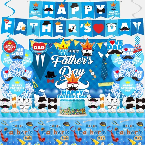 Decoraciones de fiesta del día del padre, juego de suministros para fiesta del día del padre, incluyendo pancarta, remolinos colgantes, globos de