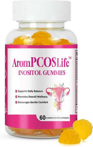 AromPCOSLife - Gomitas de inositol para mujer, 60 unidades, suplemento de mio-inositol con folato y vitaminas B6 y B12, apoya el bienestar diario,