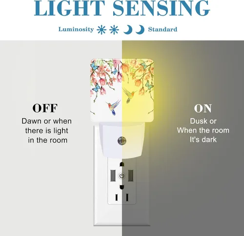 Miniatura 2 de Luz nocturna con colibríes y mariposas azules, enchufe de pared con sensor de atardecer a amanecer, linda luz nocturna para niñas, niños, mujeres