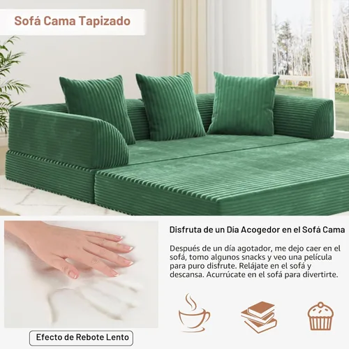 Miniatura 3 de XVD Sofá cama sin hueso de 79 pulgadas, futón convertible con almohadas y bolsillo de almacenamiento, sofá comprimido extraíble para sala de estar