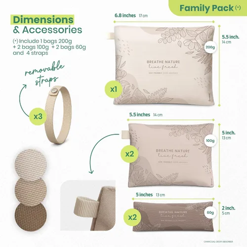 Miniatura 8 de Roonin Bolsas de carbón de bambú absorbentes de olores (paquete de 5), purificador de aire natural y desodorante seguro para mascotas para el hogar