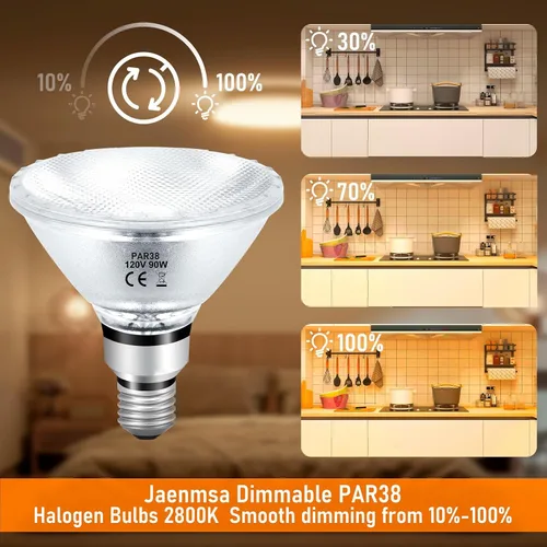 Miniatura 3 de Bombillas Halógenas PAR38 de Luz de Inundación 90W 120V, 2 piezas Bombillas Halógenas PAR38 con Base E26, 2800K Blanco Cálido, 4050 Lúmenes
