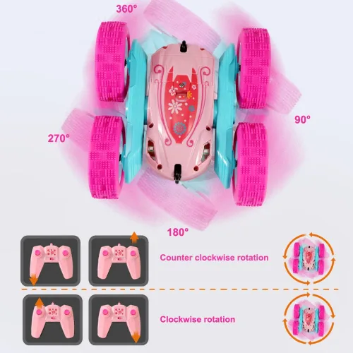 Miniatura 4 de FREE TO FLY Coches de Acrobacia RC: Auto de Carrera de Carrera de 4 Ruedas con Rotación de 360° y Doble Cara para Exterior e Interior para Niñas