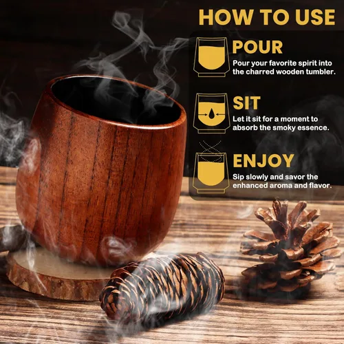 Miniatura 4 de BearSkill Vaso de madera carbonizada de bourbon para beber, vaso de whisky, regalos de bourbon para hombres, vaso de madera a la antigua, gran