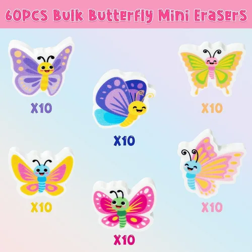 Miniatura 2 de Haooryx Mini borradores de mariposa de primavera para niños, 60 unidades a granel novedosos borradores de mariposa 3D rompecabezas de escritorio