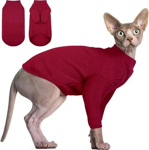 Miniatura 16 de DENTRUN Sphynx Camisas para Gatos Sin Pelo Suéter Pullover Camisetas para Gatitos, Ropa para Gatos Transpirable Suéter de Cuello Alto Adorable Ropa