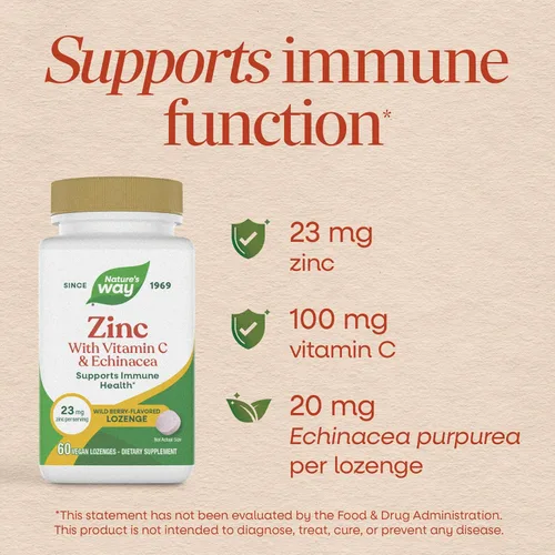 Miniatura 3 de Pastillas de Zinc de Nature's Way con Vitamina C y Equinácea, Suplementos de Zinc para Hombres y Mujeres, Apoyo Inmunológico*, Sabor a Bayas