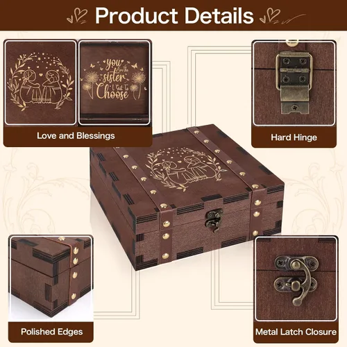 Miniatura 4 de MACEVIA Caja de Recuerdos de la Amistad, Pequeña Caja de Memoria de Madera para Hermanas, Eres La Hermana Que Pude Elegir - Mini Cajas Grabadas 02