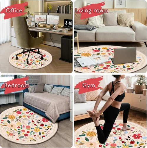 Miniatura 7 de Tapete para silla de oficina para suelo de madera dura, 47 x 47 pulgadas, alfombras redondas para sillas rodantes para oficina, computadora, Flor