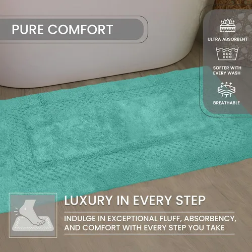 Miniatura 4 de Home Weavers Classy - Juego de alfombras de baño 100 % algodón, decoración de baño, lavable, extrasuave y absorbente, tapete de cocina, juego de Aqua