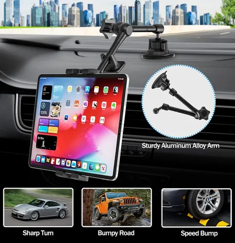 Miniatura 3 de Soporte para tablet de coche/camión para parabrisas de salpicadero, soporte de iPad de succión resistente con brazo de metal para tabletas