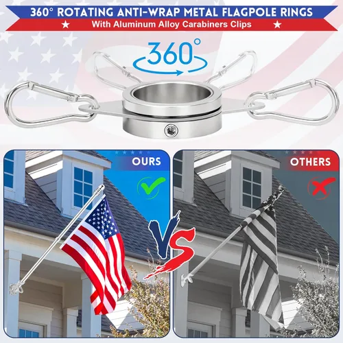 Miniatura 3 de Anillos giratorios de asta de bandera de 1 pulgada, clips giratorios de aleación de aluminio anti-envoltura de 360°, anillos giratorios de montaje