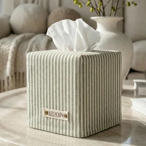 Miniatura 14 de Elegante funda para caja de pañuelos: este soporte de lino beige cubre instantáneamente tus cajas de pañuelos cuadradas, la cubierta de cubo