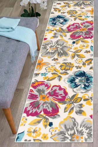 Miniatura 14 de Rugshop Alfombra moderna de diseño floral azul, elegante que no se desprende, 24 x 87 pulgadas para sala de estar, dormitorio, comedor, cocina