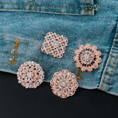 Miniatura 4 de Lote de 12 piezas de broche de flores de diamantes de imitación de cristal surtido para mujeres, kit de ramo de boda nupcial DIY Oro rosa