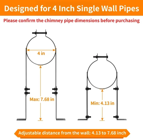 Miniatura 2 de Soporte de tubo de chimenea de 4 pulgadas, correa de pared de ventilación ajustable, colgador de tubo de estufa de acero inoxidable para tubos