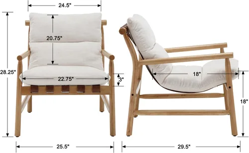 Miniatura 2 de Silla de acento de lino con diseño moderno de mediados de siglo, sillas de sala de estar cómodas con brazos, silla de lectura tapizada con marco