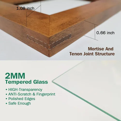 Miniatura 3 de Eosglac Marco de fotos de 5 x 7 pulgadas de madera con paspartú para fotos de 4 x 6 y vidrio templado HD, marcos de fotos rústicos de madera maciza