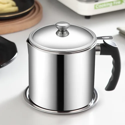 Miniatura 5 de Contenedor de grasa con filtro de malla fina olla tanque de almacenamiento de aceite de cocina (1.8 L plateado)