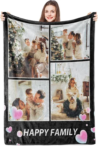 Manta personalizada con texto fotográfico para padre, madre, familia, manta de franela suave personalizada para novio, novia, cumpleaños