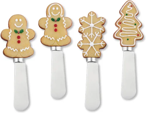 Miniatura 6 de Supreme Housewares Cuchillos esparcidores de queso y mantequilla, decoración navideña, mango de resina pintado a mano de 4 piezas con hoja de acero