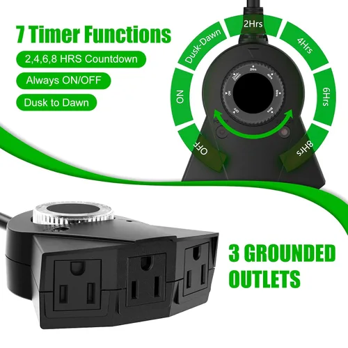 Miniatura 5 de Temporizador de sensor de luz para exteriores, temporizador de salida impermeable resistente de 24 horas con modo de cuenta regresiva de 2, 4, 6 u 8
