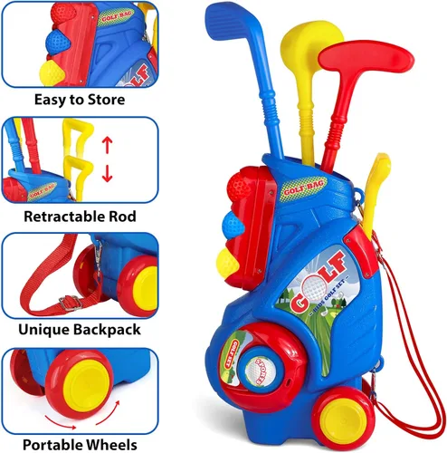 Miniatura 2 de Juego de golf para niños y niñas de 1, 2, 3, 4 años, carrito de golf mejorado para niños con 3 palos y 8 bolas, juguetes deportivos para interiores