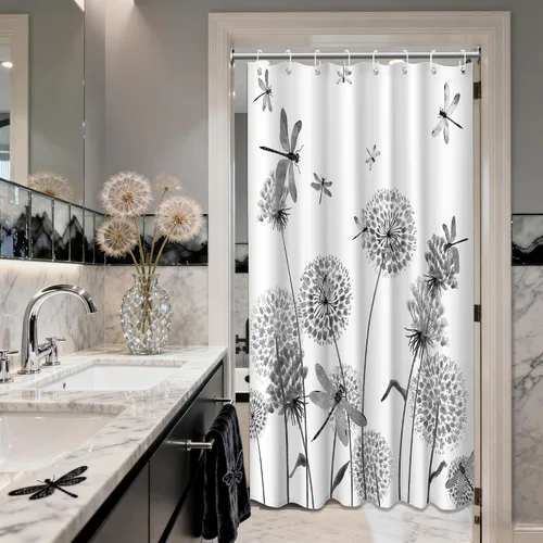 Miniatura 31 de Cortina de ducha floral para primavera y verano, flores silvestres, flores y mariposas, decoración de baño, tela impermeable con ganchos, 70