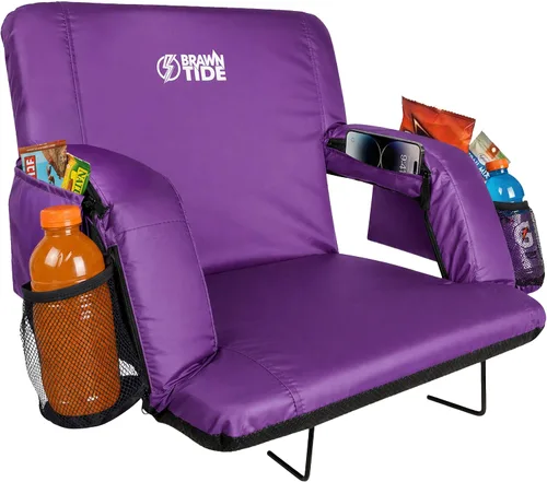 Miniatura 9 de BRAWNTIDE - Asiento para estadio con respaldo, cómodo cojín, acolchado grueso, 2 ganchos para gradas, 4 bolsillos, silla de estadio ideal