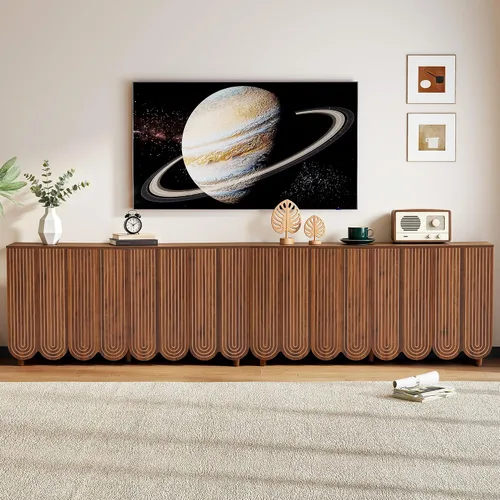 Miniatura 12 de weselon Gabinete Accent con Líneas Talladas, Aparador Moderno con Estantes Ajustables, Gabinetes de Almacenamiento Decorativos para Dormitorio, Sala