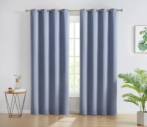 Miniatura 11 de HLC.ME Cortinas Oxford negras de 84 pulgadas de largo, cortinas negras para dormitorio, con aislamiento térmico, bloqueo de luz, paneles de cortina