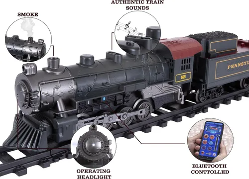 Miniatura 5 de Juego de tren de juguete Lionel Pennsylvania Flyer a batería, escala O, con control remoto, locomotora, vagones de tren y vía con efectos auténticos