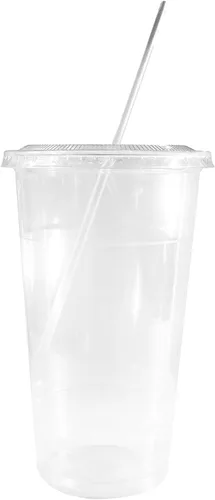 Miniatura 2 de Vasos desechables grandes de plástico transparente con tapas y pajitas, 200 unidades, 16 onzas (onzas) taza de PET transparente para batidos fríos