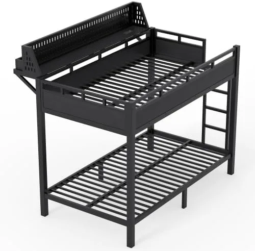 Miniatura 7 de Bellemave Twin XL Bunk Bed Frame with Storage Shelves & Pegboard, Metal Bunk Bed Twin XL with USB Ports & LED Lights, Space-Saving for Bedroom