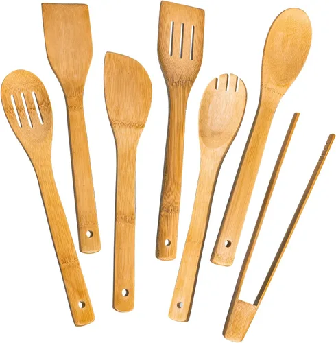 Miniatura 11 de Eisinly Cucharas de madera para cocinar, 7 piezas, juego de utensilios de cocina de madera antiadherentes, cuchara de espátula de madera duradera