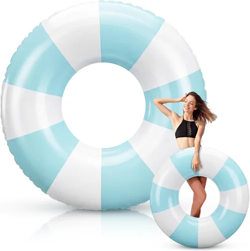 Miniatura 18 de Foilswirl Flotadores inflables jumbo de 47.24 pulgadas para piscina, anillos de piscina a rayas azules y blancas, tubo inflable para mujeres