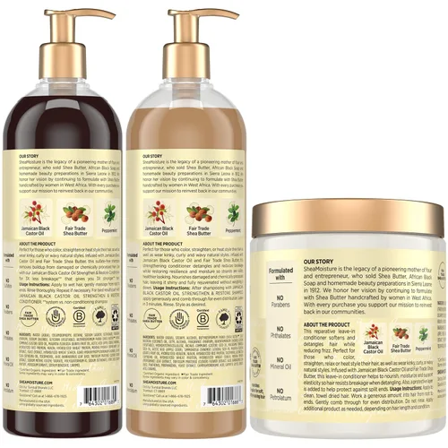 Miniatura 2 de SheaMoisture Aceite de Ricino Negro Jamaicano Champú Reparador para Fortalecer y Restaurar el Cabello, Acondicionador + Acondicionador sin Enjuague