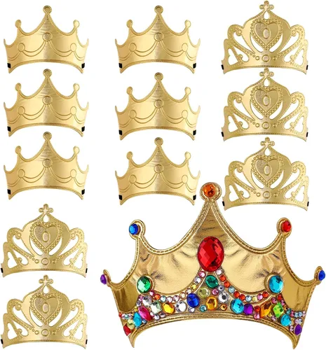 RICHNESS Tiaras de manualidades para niños, haz tus propias coronas en recuerdos de fiesta de cumpleaños, 12 piezas (dorado)